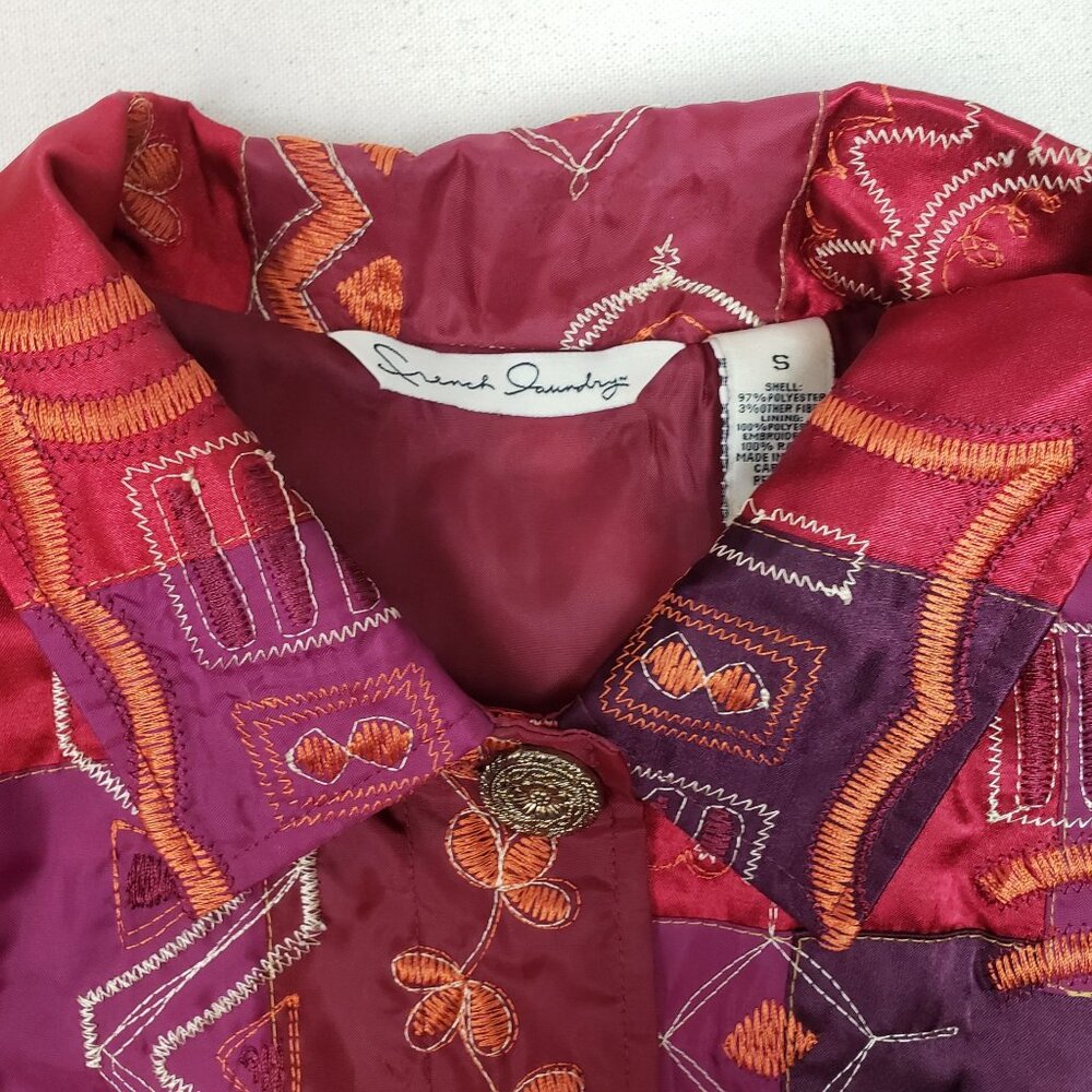 French Laundry Red Quilted Embroidered Button-Up Patchwork Jacket Sz S EXCELLENT - Picture 2 of 12